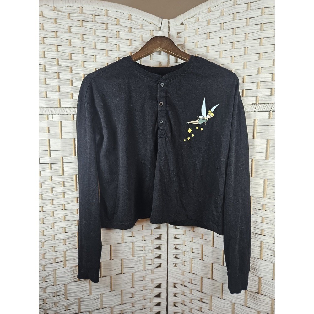 Peter Pan Tinker Bell Black Henley Shirt  Disney Casual Comfort